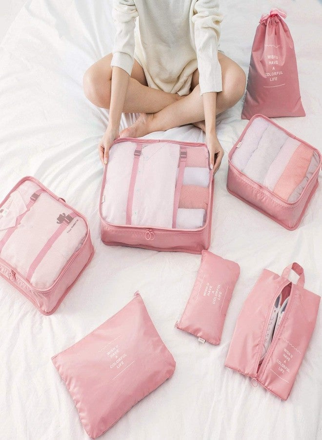Lampostick Organizer 7 in 1 Travel Laundry Cosmetics Luggage Packing Organizers Set Makeup Bags Organizer Packing Cubes with Shoe Bag for travel, Nylon (Pink) - Image 2